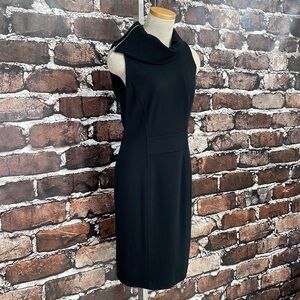 People Like Frank Dress Black Sheath Cowl Neck Zip Slit Size 2